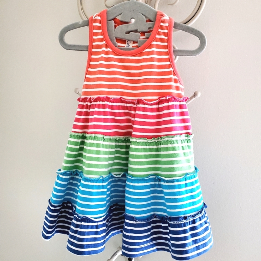 Planet Cotton Colorful Striped Kids Sleeveless Ruffled Tank Dress Size 3M